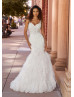 Ivory Lace Ruffled Tulle Open Back Gorgeous Wedding Dress
